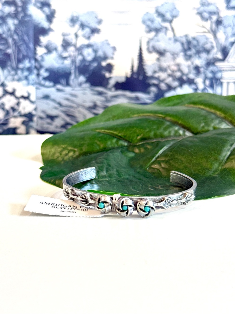 American Eagle Silver Turquoise Accent Cuff Bangle NWT